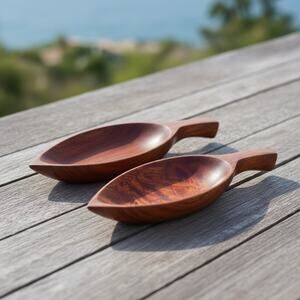 Vintage Hand Carved Mahogany Bowls Set-Wood Dish-Mid Century Modern Pair-Organic